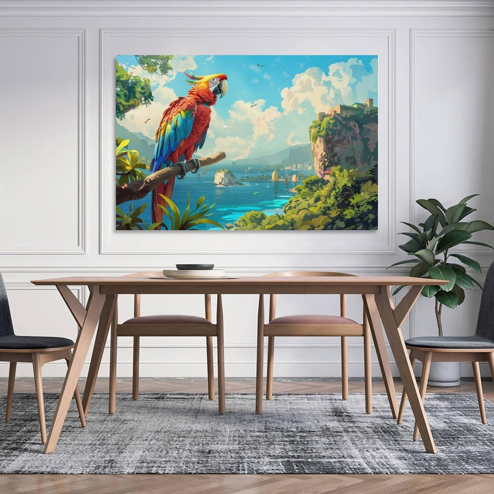 Amazon.co.jp: 絵画 枝を見下ろすカラフルなオウムインテリア